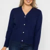 Rib Crop Cardigan In Navy