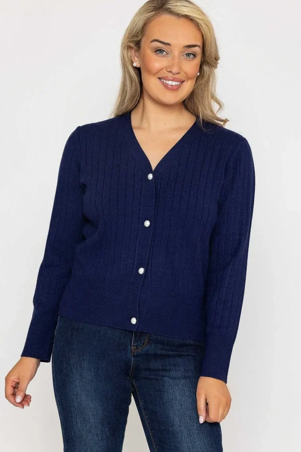 Rib Crop Cardigan In Navy