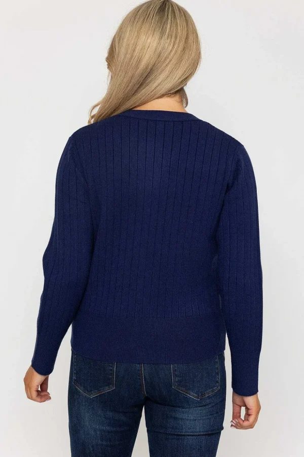 Rib Crop Cardigan In Navy