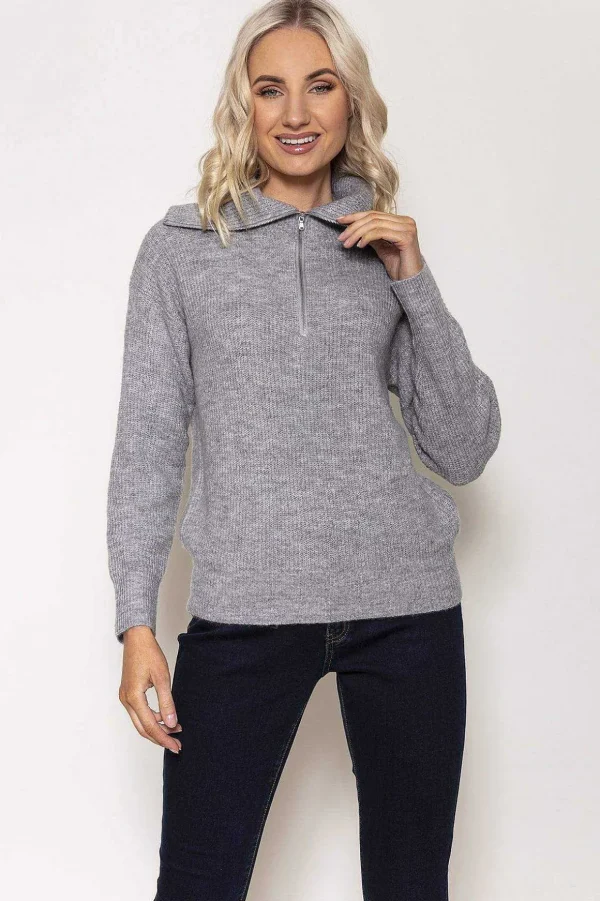Rib Knit With Zip In Grey