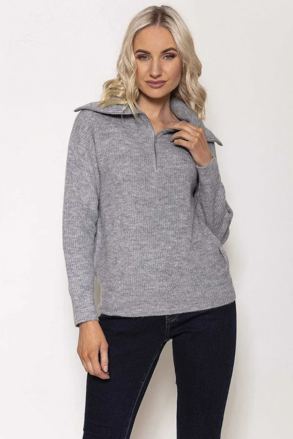 Rib Knit With Zip In Grey