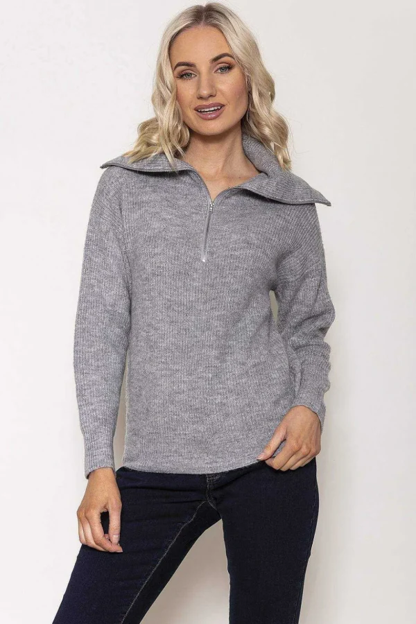 Rib Knit With Zip In Grey