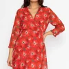 Roisin Knee Length Dress In Red Print