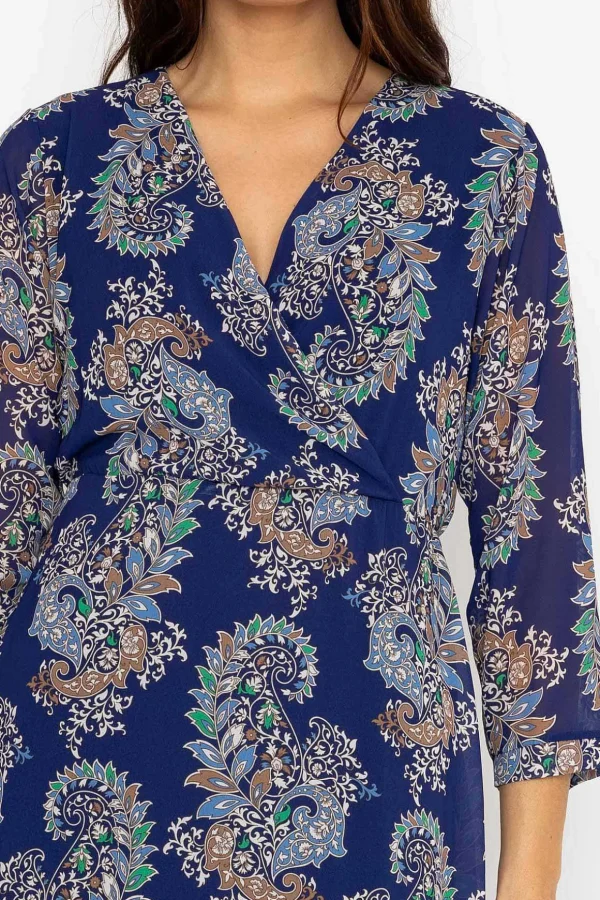 Roisin Knee Length Dress In Navy Print