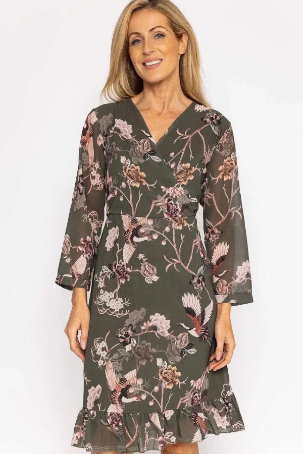 Roisin Knee Length Dress In Khaki Print