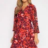 Roisin Knee Length Dress In Red Print