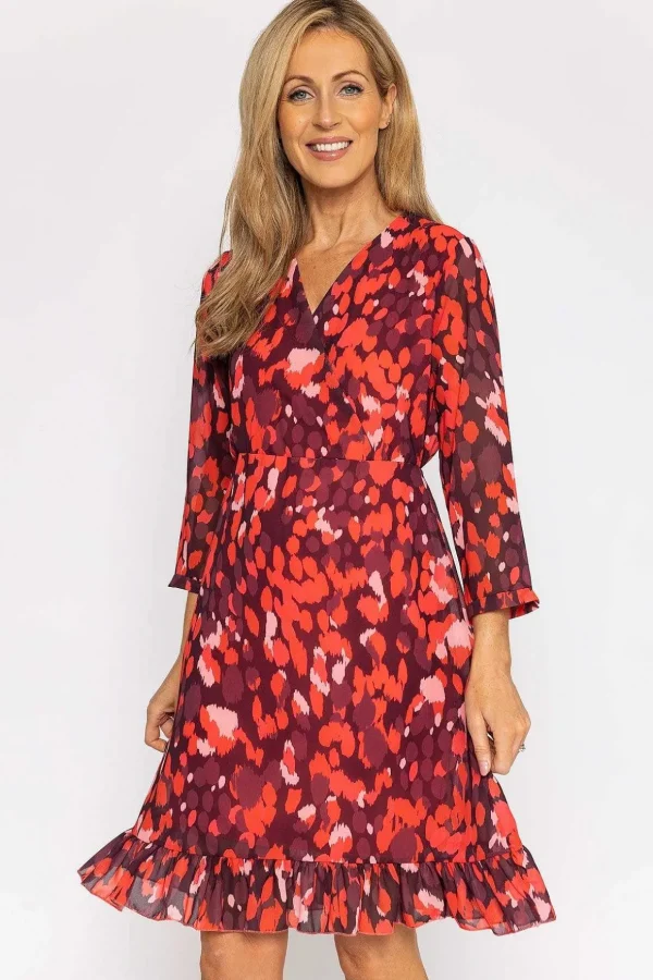 Roisin Knee Length Dress In Red Print
