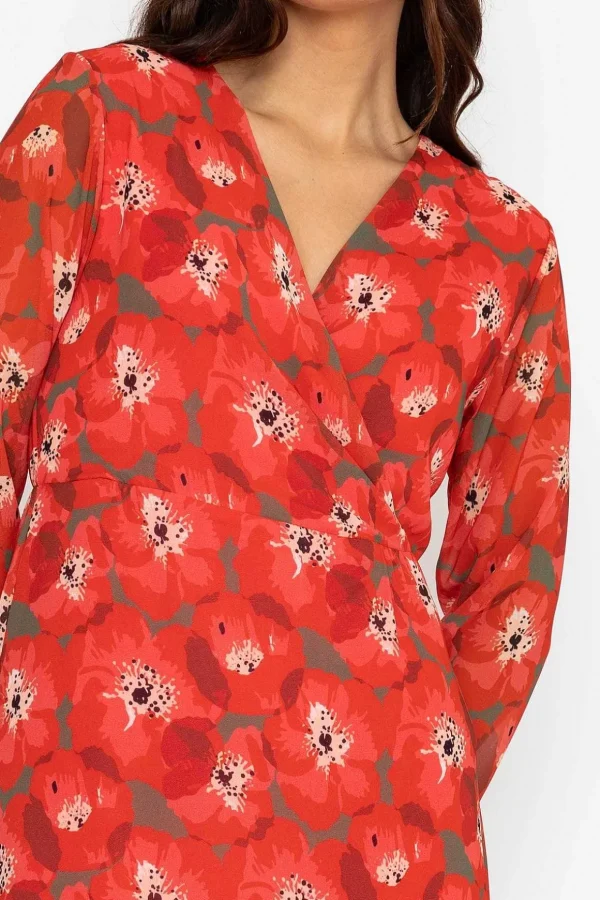 Roisin Knee Length Dress In Red Print