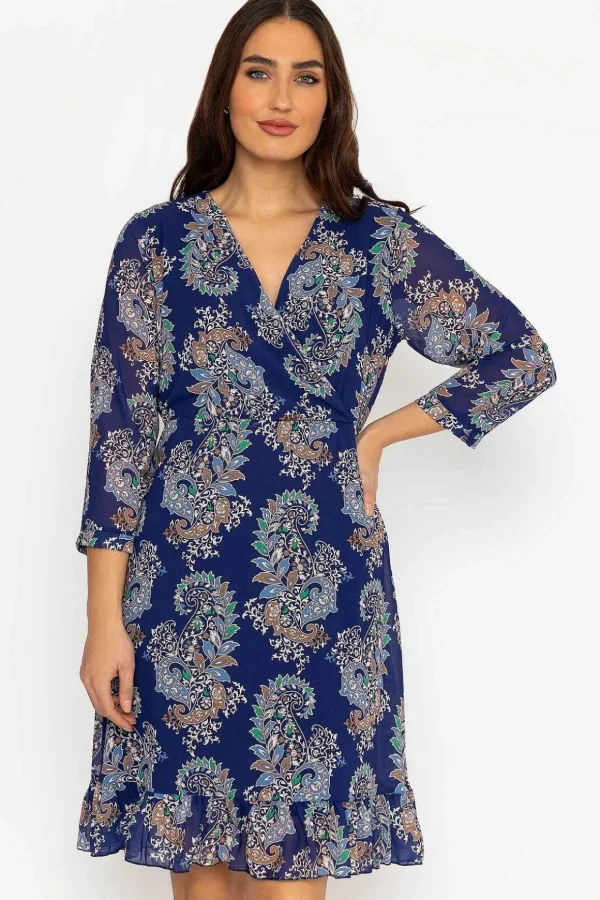 Roisin Knee Length Dress In Navy Print