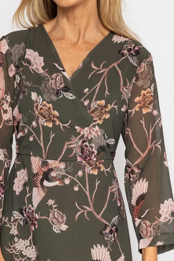 Roisin Knee Length Dress In Khaki Print