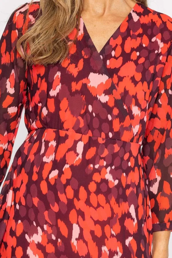Roisin Knee Length Dress In Red Print