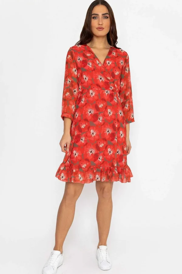 Roisin Knee Length Dress In Red Print