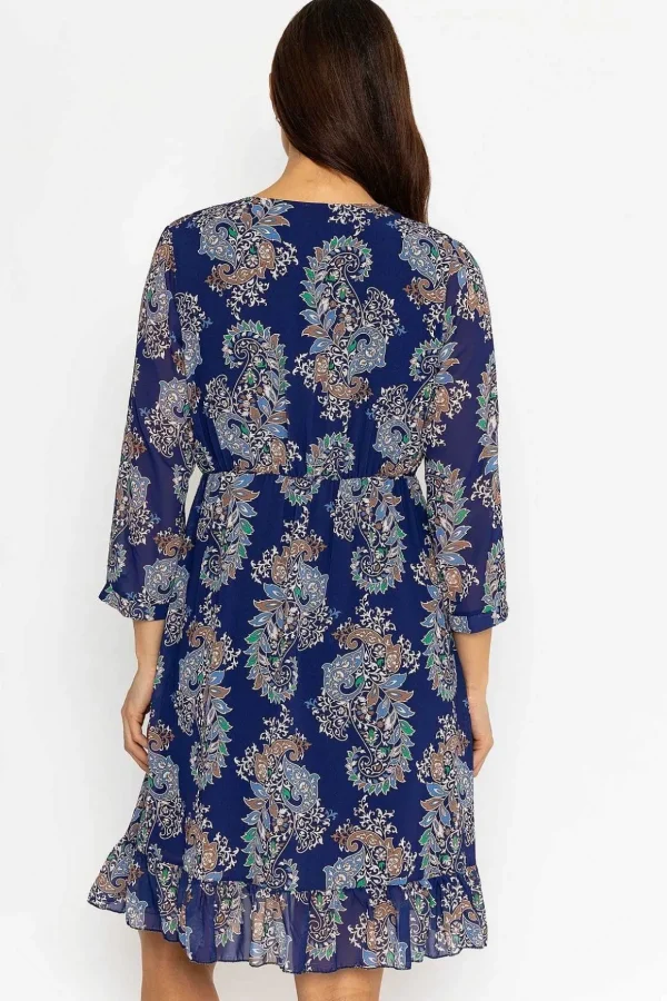 Roisin Knee Length Dress In Navy Print