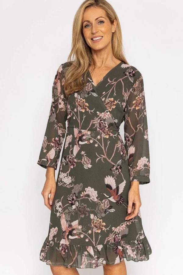 Roisin Knee Length Dress In Khaki Print