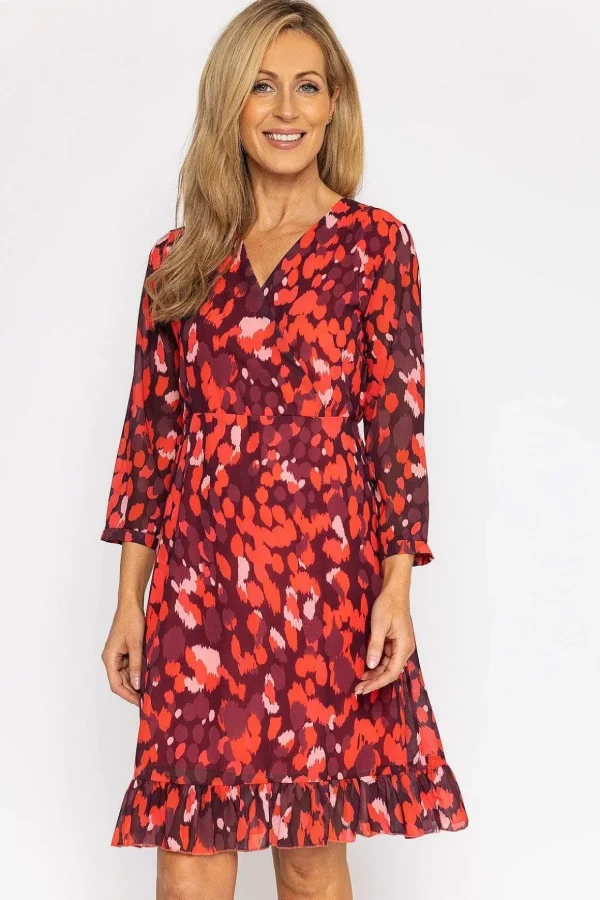 Roisin Knee Length Dress In Red Print