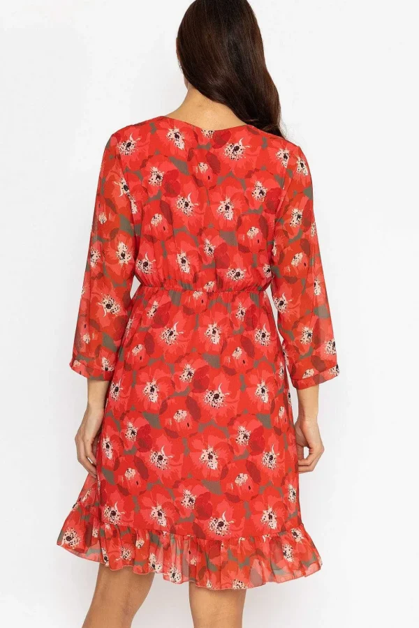 Roisin Knee Length Dress In Red Print