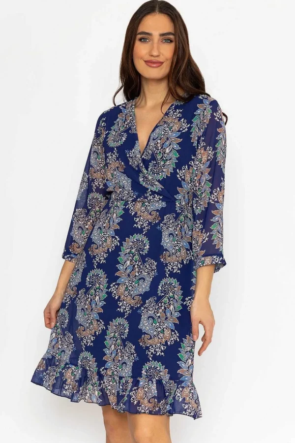 Roisin Knee Length Dress In Navy Print