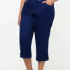 Roll-Tab Hem Stretch Cargo Pants In Dark Blue