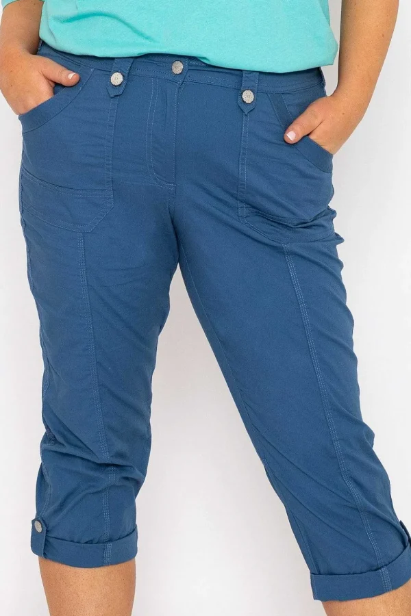 Roll-Tab Hem Stretch Cargo Pants In Blue