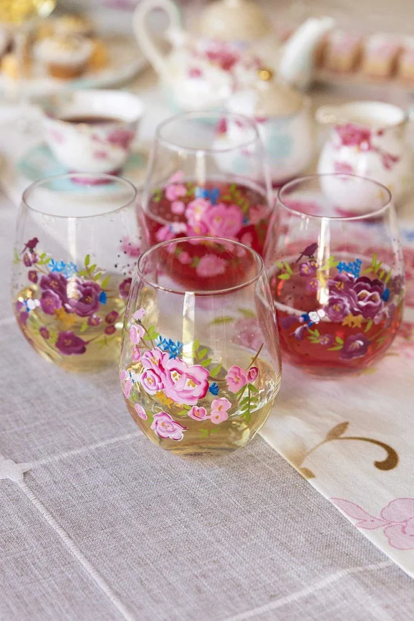 Rosa Belle Stemless Wine Glass Set Of 4