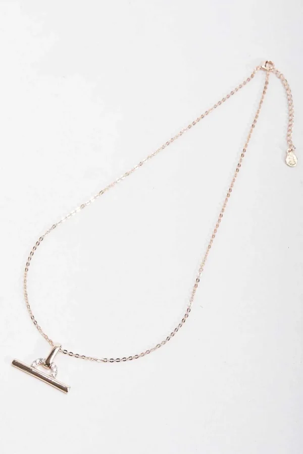 Rose Gold T-Bar Charm Necklace