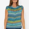 Round Neck Top In Blue Print