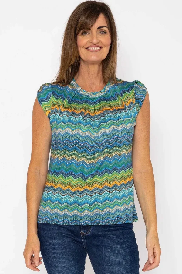 Round Neck Top In Blue Print