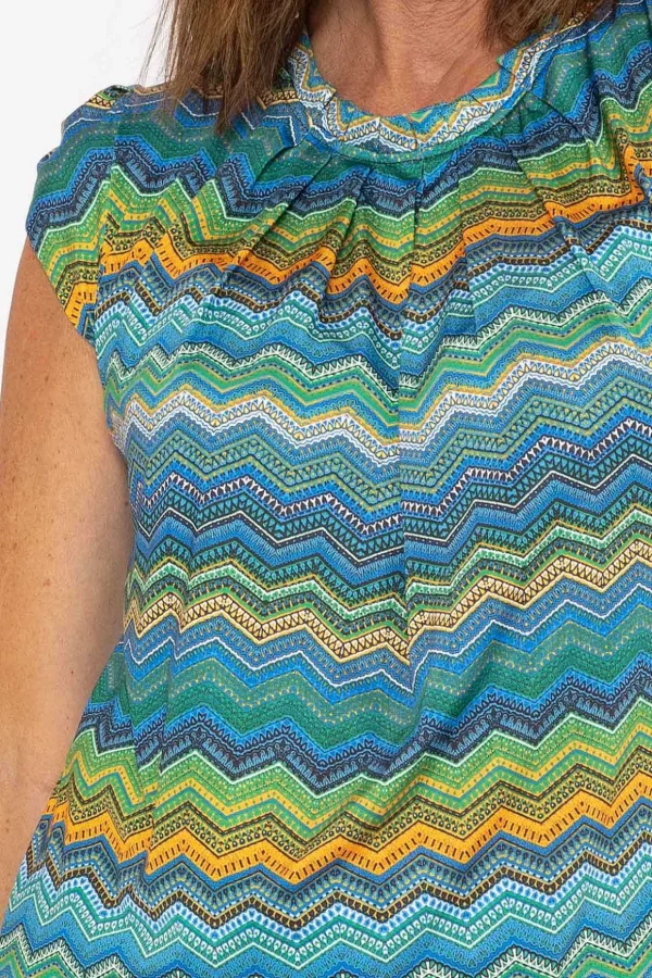 Round Neck Top In Blue Print