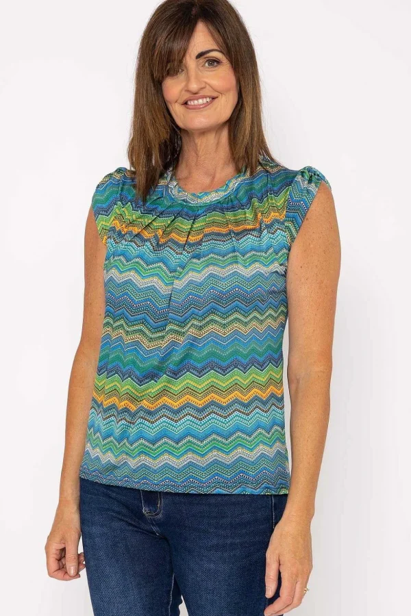 Round Neck Top In Blue Print