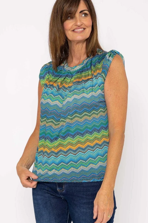 Round Neck Top In Blue Print