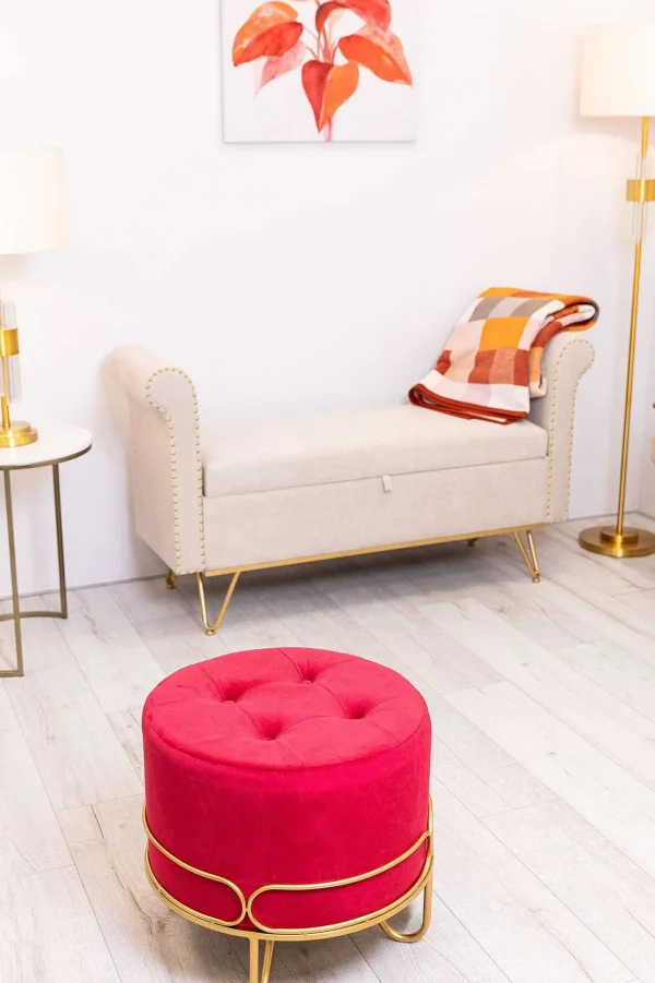 Round Red Ottoman