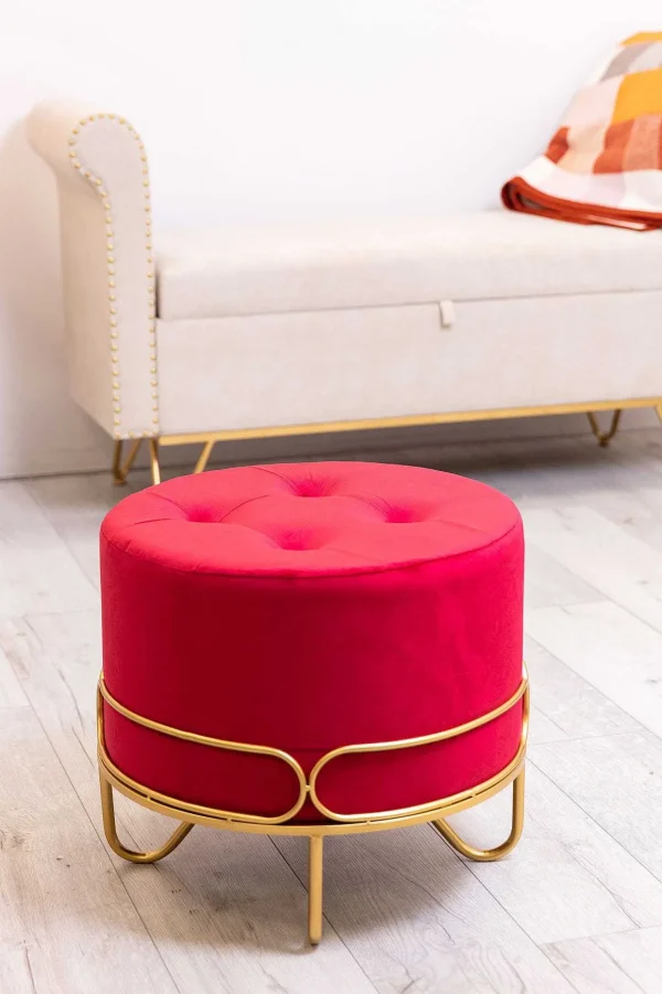 Round Red Ottoman
