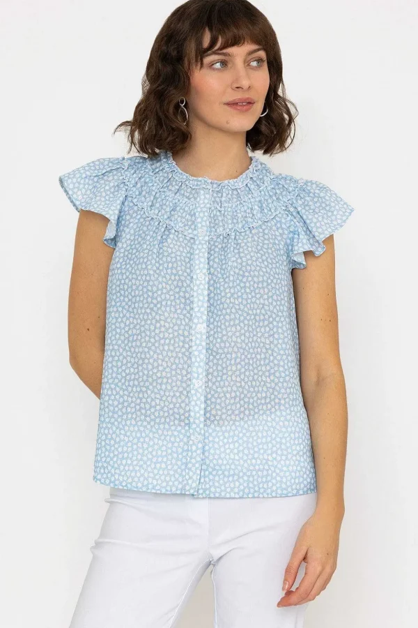 Ruffle Blouse In Blue Print