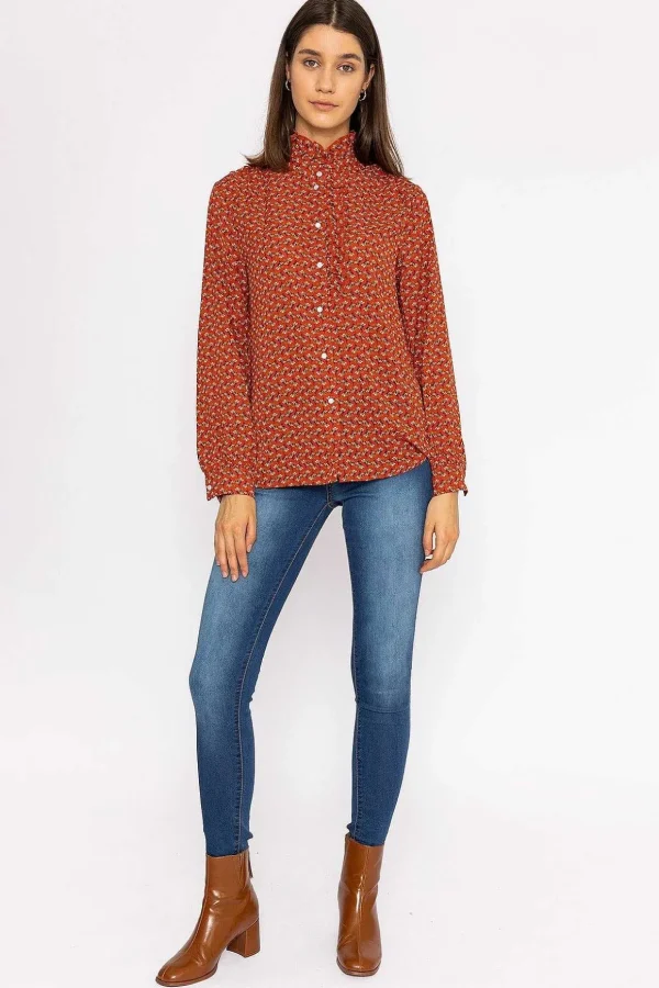 Ruffle Blouse In Rust Print