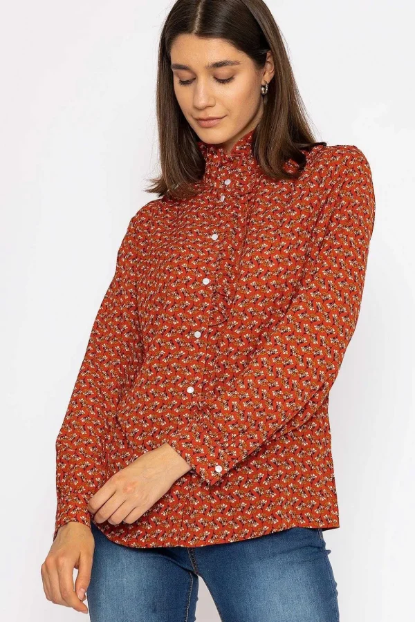 Ruffle Blouse In Rust Print