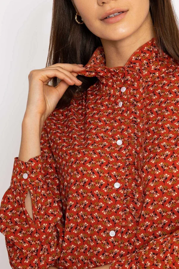 Ruffle Blouse In Rust Print