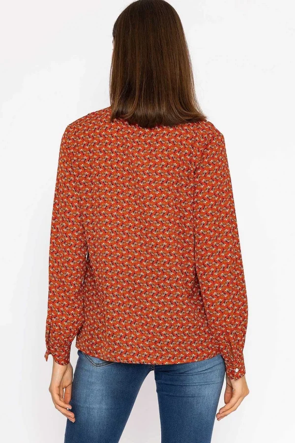 Ruffle Blouse In Rust Print