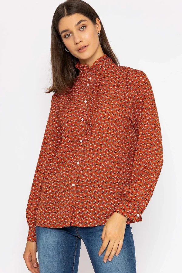 Ruffle Blouse In Rust Print