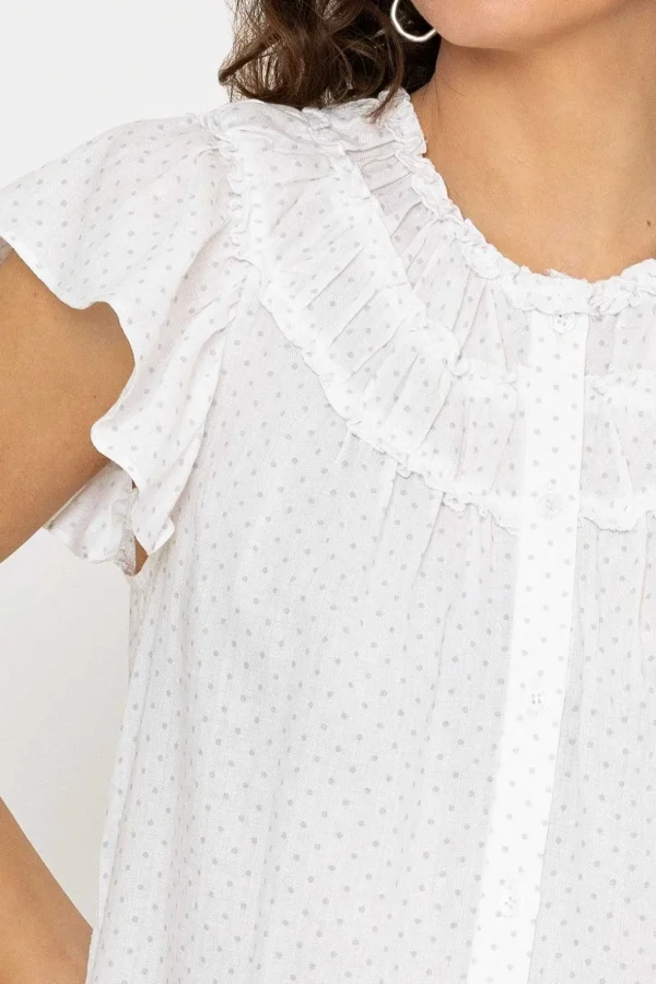 Ruffle Blouse In White Print