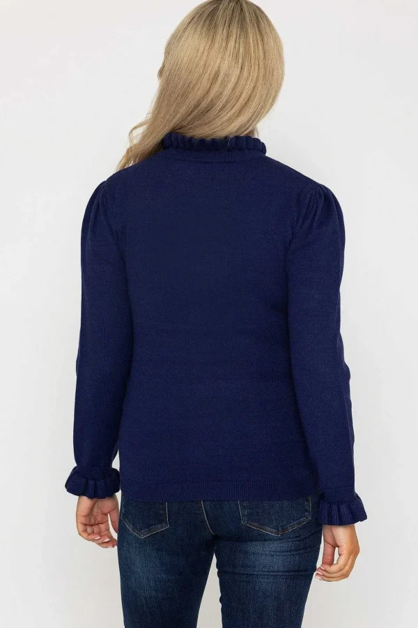 Ruffle Neck Knit In Navy