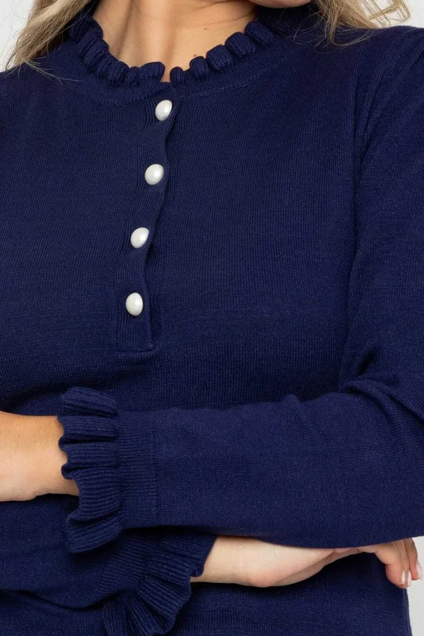 Ruffle Neck Knit In Navy