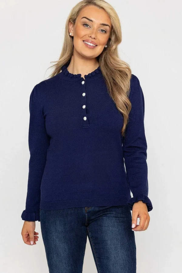 Ruffle Neck Knit In Navy