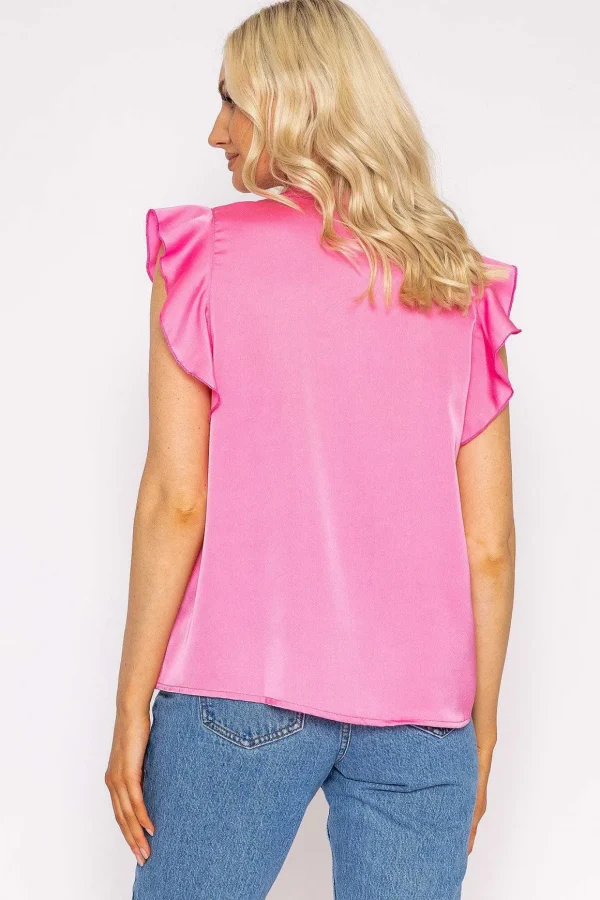 Ruffle Satin Shirt In Pink