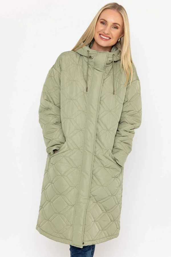 Sage Green Long Line Hooded Coat