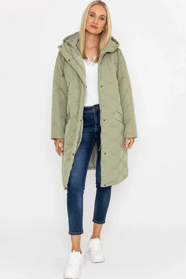 Sage Green Long Line Hooded Coat