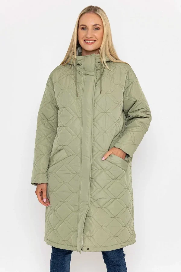 Sage Green Long Line Hooded Coat