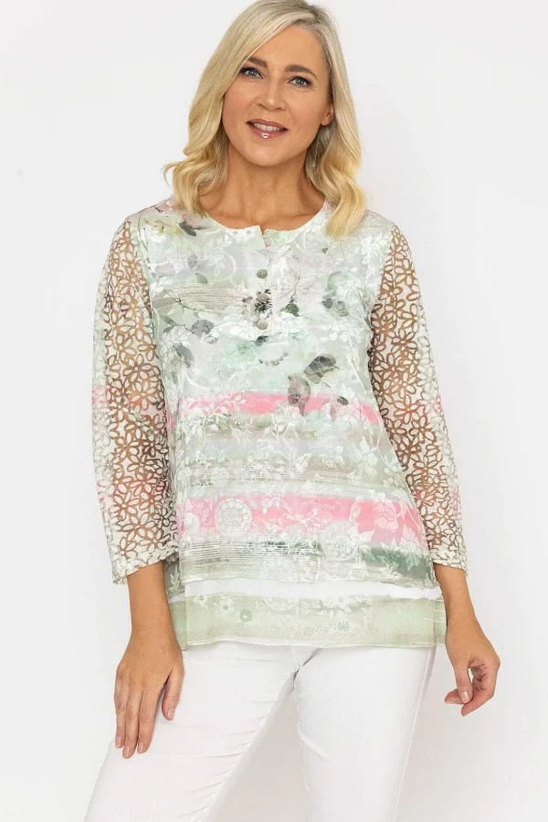 Sage Printed Dovore Top