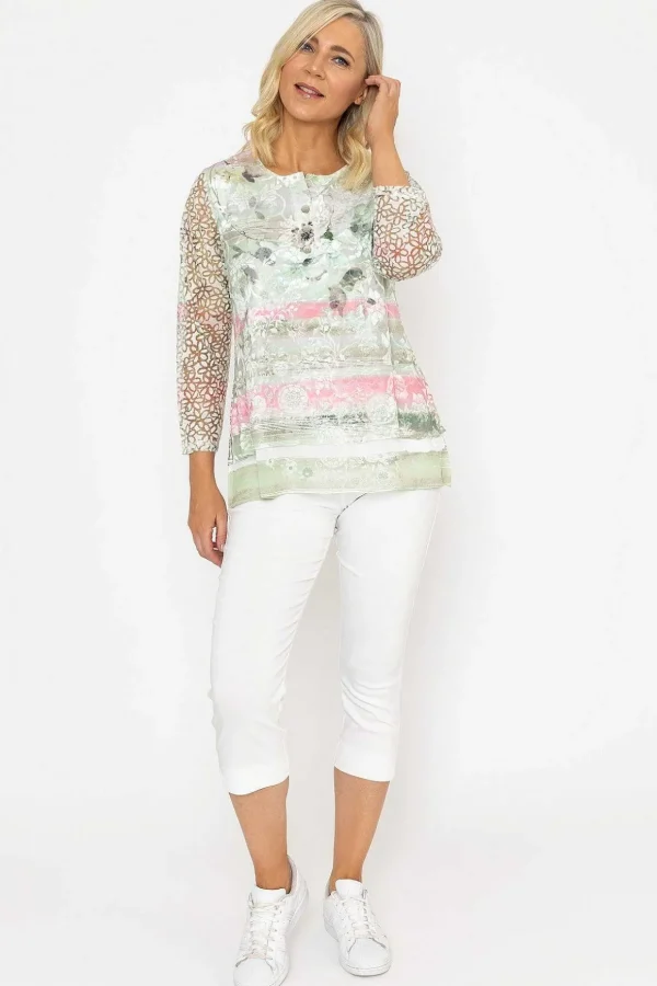 Sage Printed Dovore Top