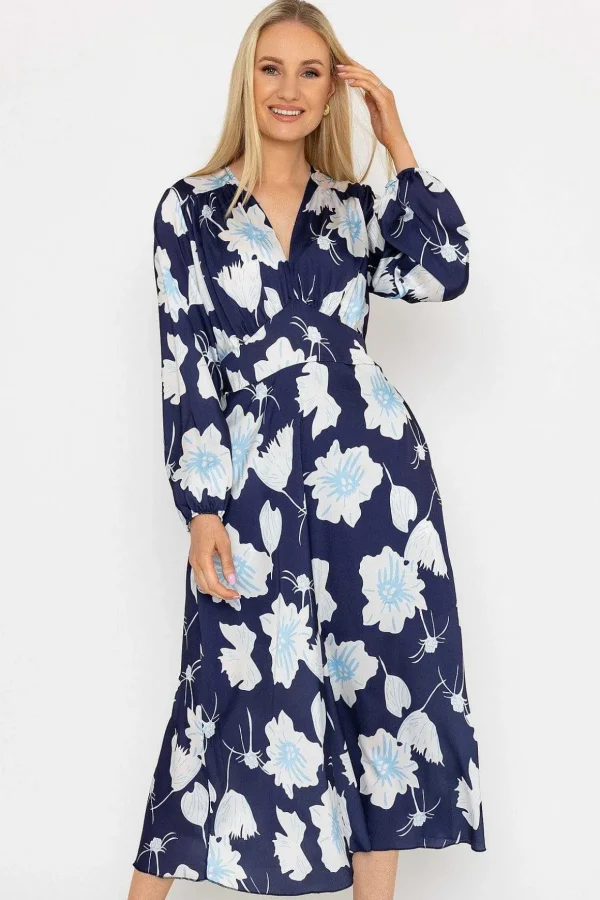 Sateen Cliodhna Midi Dress In Navy