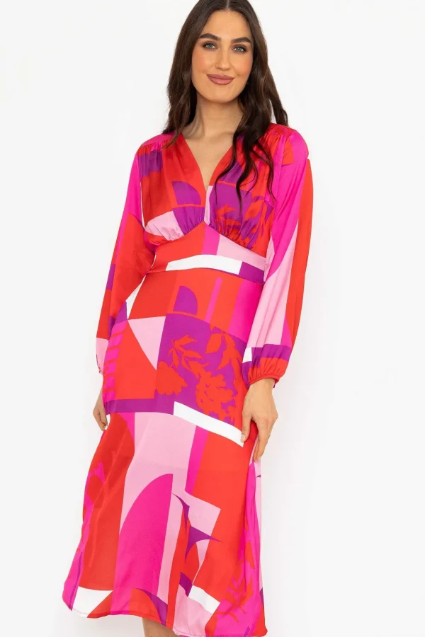 Sateen Cliodhna Midi Dress In Red